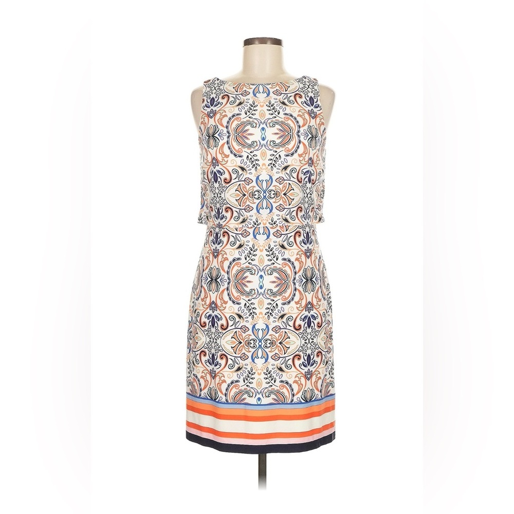 Vince Camuto Blue and Orange Patterned Midi Dress